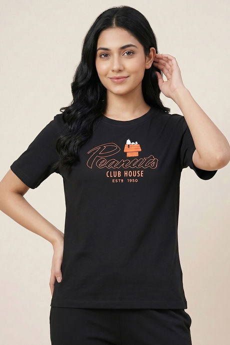 Zivame Peanuts Knit Cotton Loungewear Set - Black Beauty — image 3